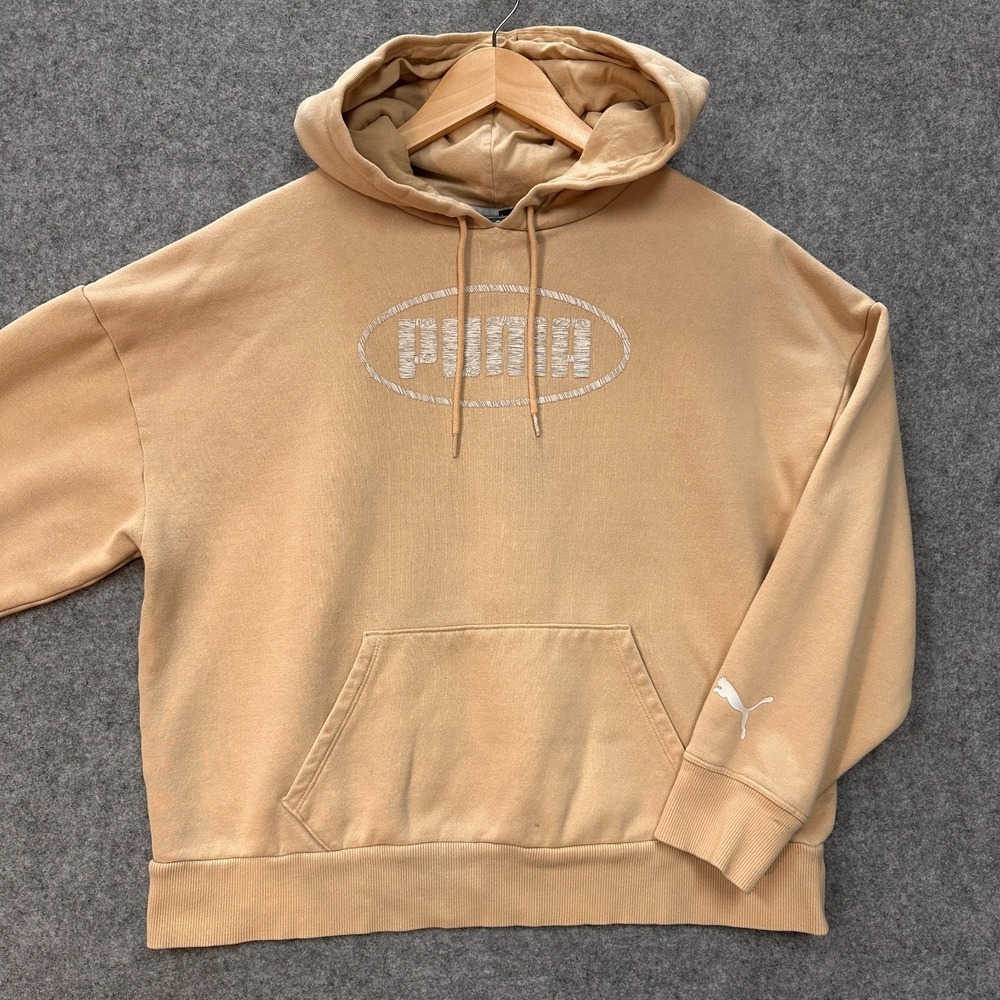 Puma Hoodie Mens L Beige Pullover‎ Sweatshirt Cotton Blend Running Training